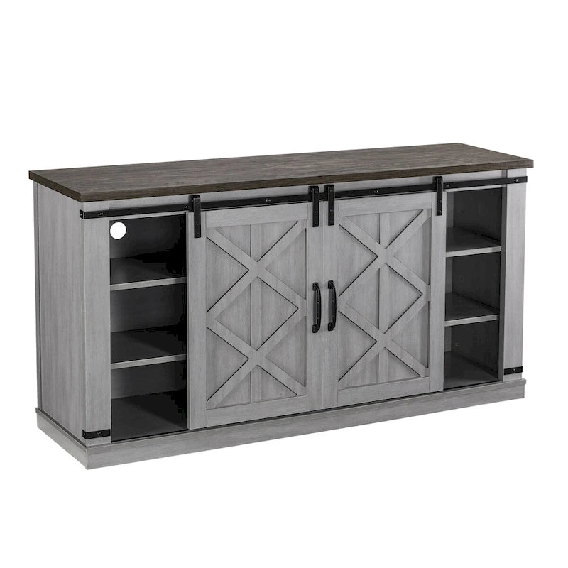 Meuble TV de 58 po de style rustique avec portes coulissantes – Convient aux téléviseurs jusqu'à 65 po – 58 po de largeur