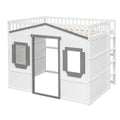 White+Gray Elegant Pine Wood Full Size Loft Bed with Ladder, Solid Construction