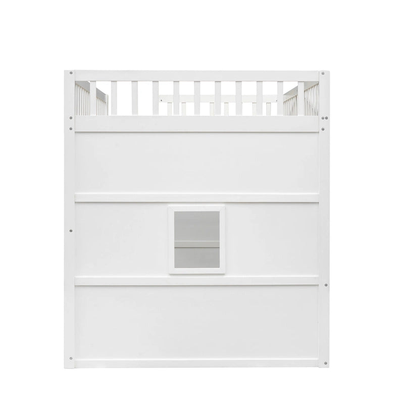 Lit mezzanine double élégant en pin blanc et gris avec échelle, construction solide