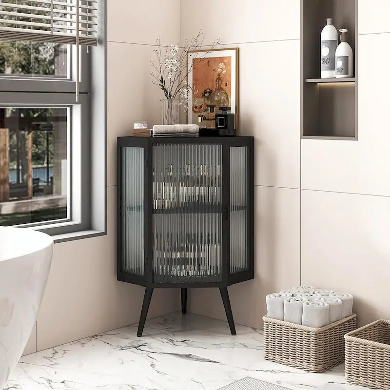 Meuble bas d'angle de 22,25 po avec porte vitrée et étagère réglable