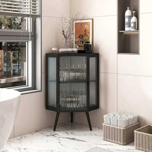 Meuble bas d'angle de 22,25 po avec porte vitrée et étagère réglable