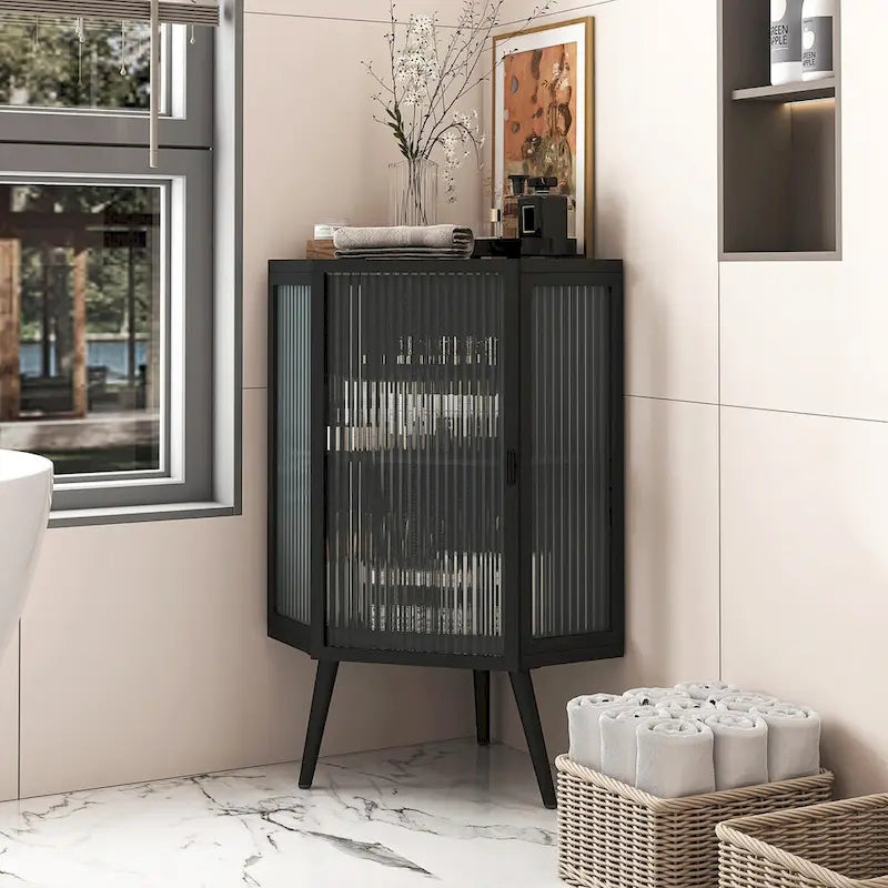 Meuble bas d'angle de 22,25 po avec porte vitrée et étagère réglable