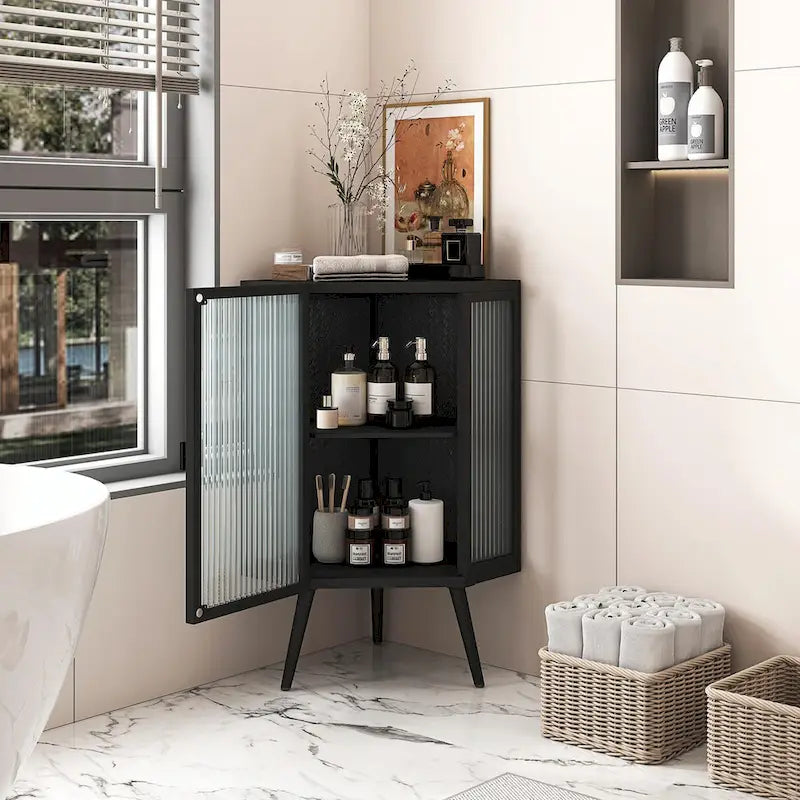 Meuble bas d'angle de 22,25 po avec porte vitrée et étagère réglable