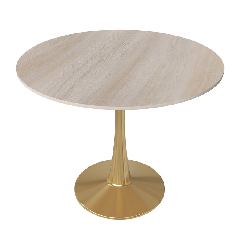 Table à manger ronde de 31 po avec plateau en pierre frittée et piètement en acier doré