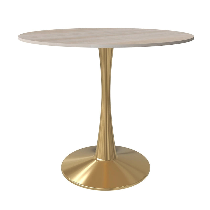 Table à manger ronde de 31 po avec plateau en pierre frittée et piètement en acier doré