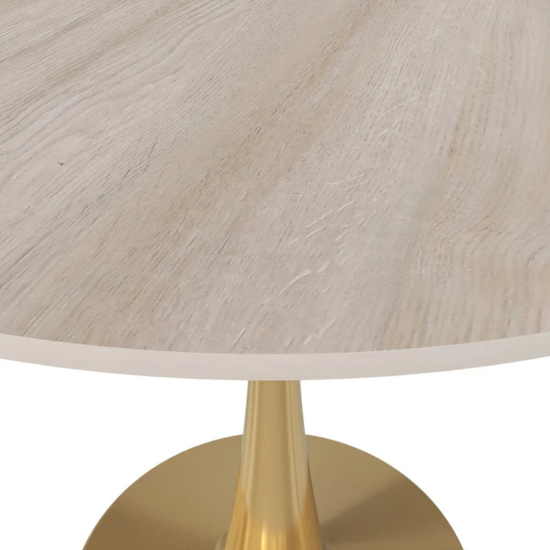 Table à manger ronde de 31 po avec plateau en pierre frittée et piètement en acier doré