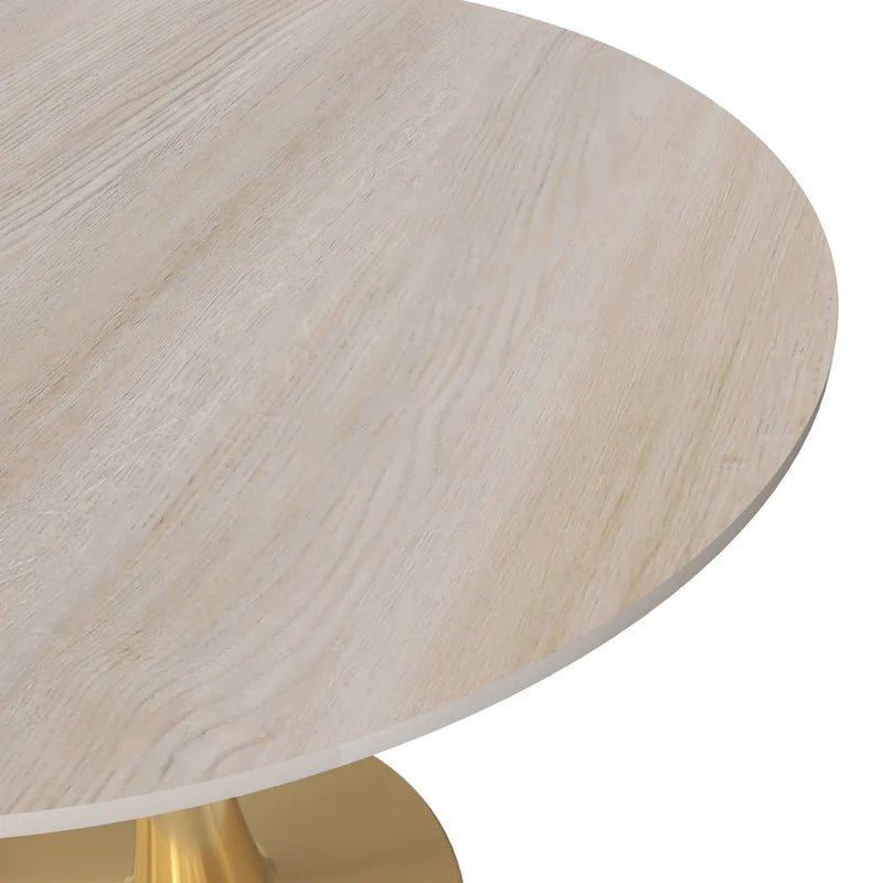 Table à manger ronde de 31 po avec plateau en pierre frittée et piètement en acier doré