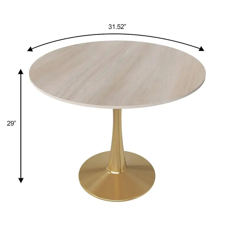 Table à manger ronde de 31 po avec plateau en pierre frittée et piètement en acier doré