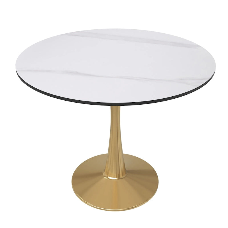 Table à manger ronde de 31 po avec plateau en pierre frittée et piètement en acier doré
