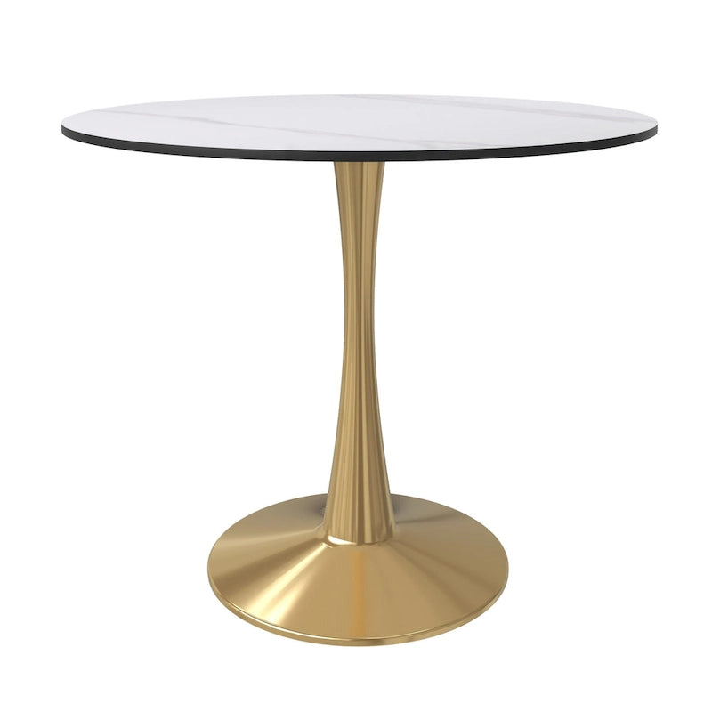 Table à manger ronde de 31 po avec plateau en pierre frittée et piètement en acier doré