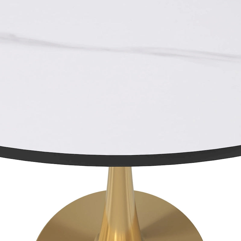 Table à manger ronde de 31 po avec plateau en pierre frittée et piètement en acier doré