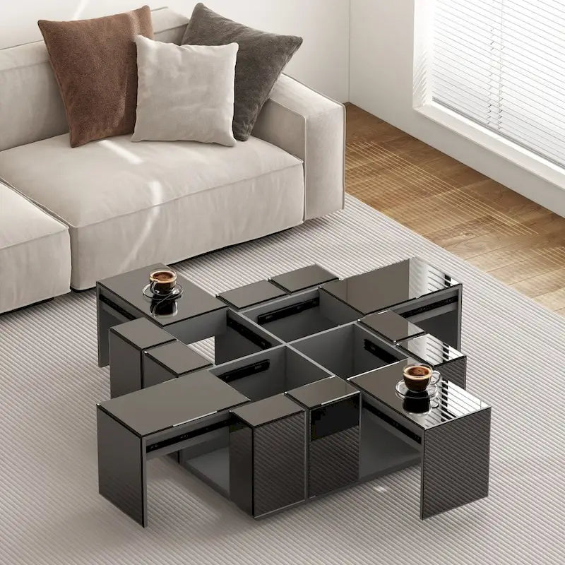 Table basse carrée moderne, table basse miroir centrale noire