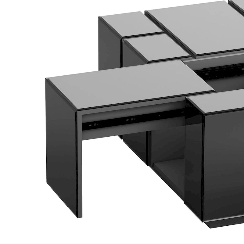 Table basse carrée moderne, table basse miroir centrale noire